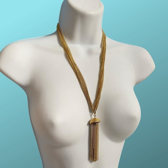 SARAH COVENTRY Gold Tone Multistrand Chain Dangle Tassel Necklace & Bracelet Set - Picture 4 of 7